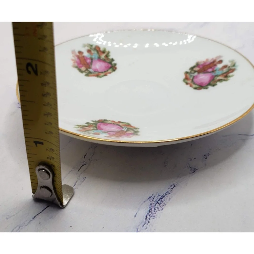 Vintage Porcelain Tea Cup and Saucer White w/Gold Trim and Dancing Couple